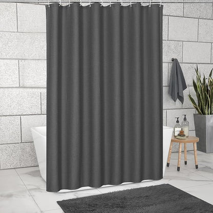 MitoVilla Grey Waffle Small Stall Shower Curtain 36 x 72, Half Size Fabric Narrow Shower Curtains for Bathroom Decor, 36 inch Weighted Shower Curtain Set with Plastic Hooks, Charcoal Grey