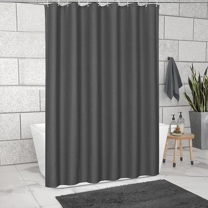 MitoVilla Grey Shower Curtain 72 x 78, Long Waffle Fabric Shower Curtains for Modern Luxury Bathroom Decor, Heavy Duty Hotel Cloth Shower Curtains 78 inch Long, Charcoal Grey