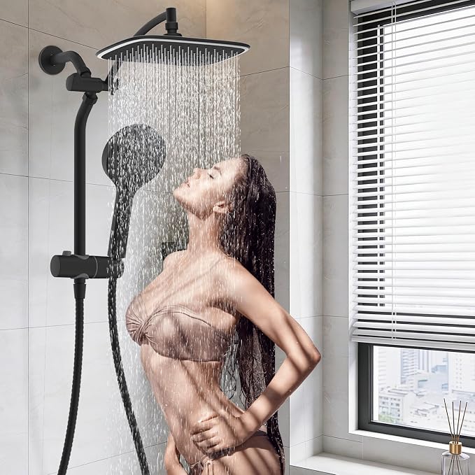 10" Rain Shower Head with Handheld/Extension Arm, Easy-Reach Holder, Chrome | High-Pressure Boosting Rainfall Showerhead with Metal Adjustable Extension Arm, 5-Spray Modes with Power Wash, Easy Install