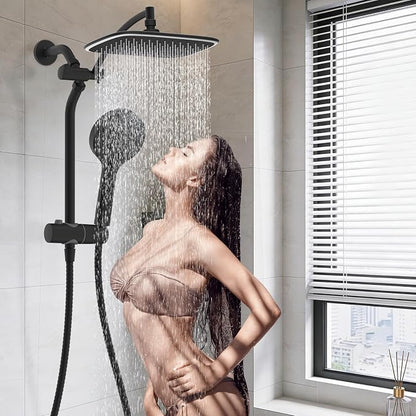 10" Rain Shower Head with Handheld/Extension Arm, Easy-Reach Holder, Chrome | High-Pressure Boosting Rainfall Showerhead with Metal Adjustable Extension Arm, 5-Spray Modes with Power Wash, Easy Install