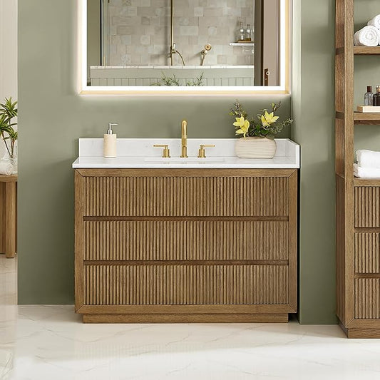 ALTAIR 48 Inch Bathroom Vanity with Sink Single Vanities Brown Pedestal Large Storge Cabinet with Backsplash Sidesplash Ceramic Countertop Mordern Pre-Assembled Bath Fixtures