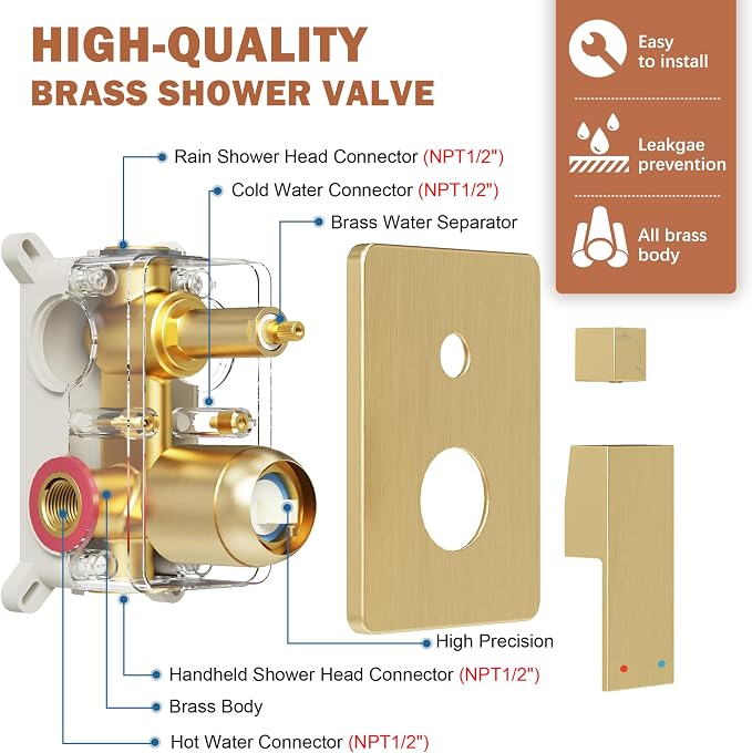 10" Rain Gold Shower System with Handheld & Valve, Brushed Gold | Wall-Mounted High-Pressure Shower Faucet Combo Set, 10-Inch Rain Shower Head with Handheld Spray,Includes Valve and Trim Kit