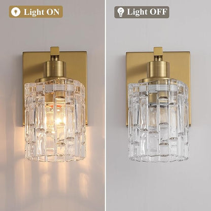 1 Light Brushed Gold Bathroom Vanity Light Over Mirror, Modern Vanity Lighting with Crystal Glass Shade, Wall Mount Bathroom Light Fixtures, E26 Base