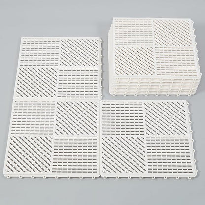 9 Pack Modular Interlocking Floor Mat Soft Non-Slip Shower Floor Tile for Pool Bathroom Shower Sauna Balcony Patio Boat, 12"×12" White