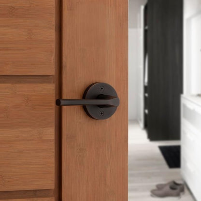 Kwikset Lisbon Interior Privacy Door Handle with Lock, Round Lever for Bathroom and Bedroom, Venetian Bronze Reversible Keyless Push Button Lock Door Lever, with Microban Protection