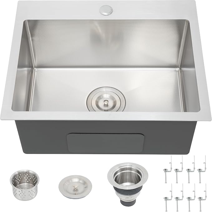 20x16 Inch Drop In Kitchen Sink, 3D Embossed Surface Finish Topmount SUS304 Stainless Steel Single Bowl Sink, Extra-thick 16 Gauge For RV Laundry Utility with Basket Strainer