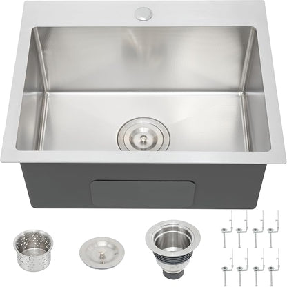 20x16 Inch Drop In Kitchen Sink, 3D Embossed Surface Finish Topmount SUS304 Stainless Steel Single Bowl Sink, Extra-thick 16 Gauge For RV Laundry Utility with Basket Strainer
