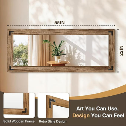FICTOR Full Length Mirror, 22" x 55" Wooden Floor Mirror for Wall | Solid Wood Frame, Rustic Farmhouse Style, Shatterproof Glass, for Bedroom, Living Room, Entryway Decor, Leaning/Hanging