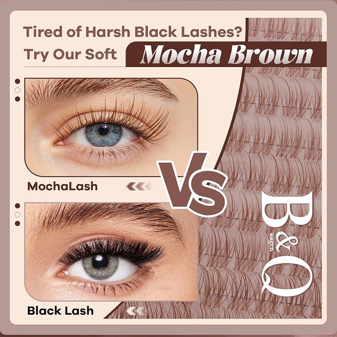 B&Q Brown Lash Clusters Blonde Velure Eyelash Cluster for Light Hair, MochaLash Cluster Eyelash Extensions Soft Browns False Eyelashes Comfortable Velure Eyelash Clusters（Velure 06）