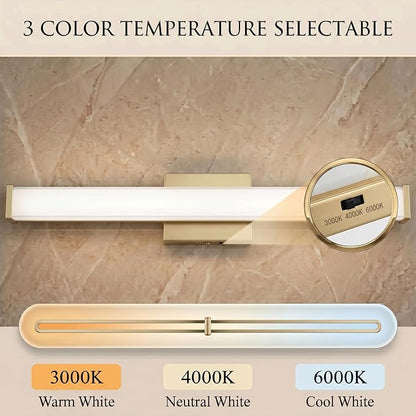 URSOLA 48" Modern LED Bathroom Light Fixtures, Golden 3CCT Dimmable Bathroom Vanity Light Over Mirror, Bathroom Vanity Bath Bar Lights with Double Layer Acrylic Shade