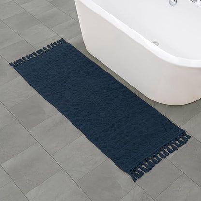 French Connection Nellore Bath Rugs, Woven and Beaded Bath Mats, Durable and Thick Bath Mats for Bathroom and Shower Rugs, 24" x 64", Navy