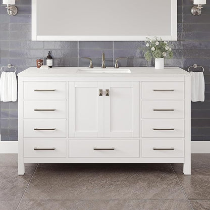 Eviva Aberdeen 60 in. White Single Sink Bath Vanity with Carrara Quartz Top and Undermount Porcelain Sink