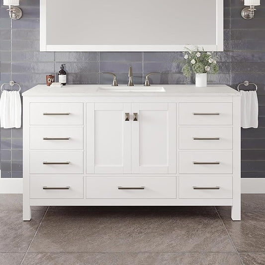 Eviva Aberdeen 60 in. White Single Sink Bath Vanity with Carrara Quartz Top and Undermount Porcelain Sink