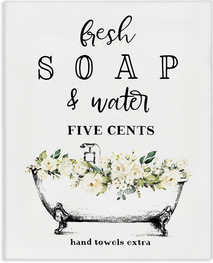 Stupell Industries 'Fresh Soap & Water Bath Tub'| Canvas Art | Stupell Industries | 16 x 20 Inches, Easy to Hang and Sturdy, Made in USA, by Lettered and Lined
