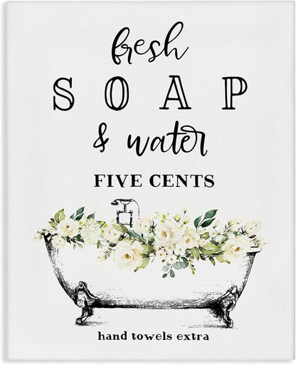 Stupell Industries 'Fresh Soap & Water Bath Tub'| Canvas Art | Stupell Industries | 16 x 20 Inches, Easy to Hang and Sturdy, Made in USA, by Lettered and Lined