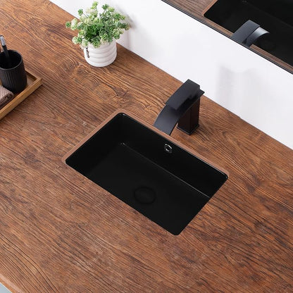18 Inch Undermount Bathroom Sink Black Rectangular with Overflow | Porcelain Ceramic Matte Black Vanity Basin (18.5"x14.0")