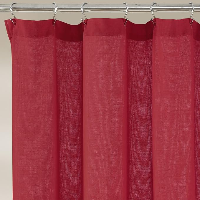 Lush Decor Linen Button Shower Curtain, 72" W x 72" L, Red & Off White - Red Bathroom Curtain - Fabric Shower Curtains - Farmhouse Bathroom Decor