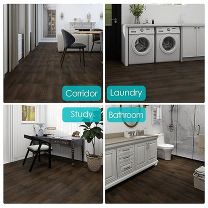 MULGREAT Peel and Stick Floor Tile, 54 Sq.Ft Self Adhesive Vinyl Flooring Plank, 36 Pieces Waterproof Heavy Duty Wood Grain Tiles, 36"x6" DIY Planks for Bedroom Kitchen Basement Home Brown