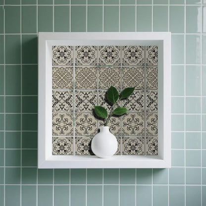 36 Pcs 4 Style Retro Pattern Peel and Stick Wall Tile Sticker Line Drawings Pattern Wall Stickers Waterproof Self Adhesive Stick on Tile Decals for Kitchen Bathroom Art Decor, 4×4 Inch