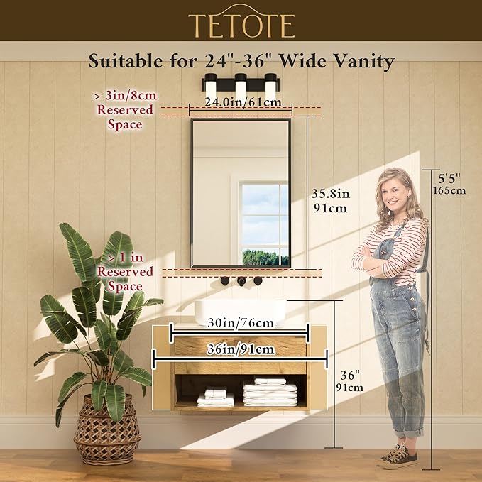Brushed Gold Mirror for Bathroom Sink 24" x 36" Beveled Frame Brushed Brass Gold Vanity Rectangle Mirror for Bathroom Wall, Modern Farmhouse, Tempered Glass, Stronger Frame