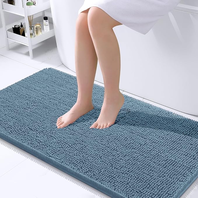 OLANLY Bathroom Runner Rugs 40x24, Extra Soft Absorbent Chenille Bath Rugs | Airy Blue, Quick-Drying Rubber Backing, Washable Long Bath Mat for Bathroom Floor, Tub and Shower, Home Decor Accessories