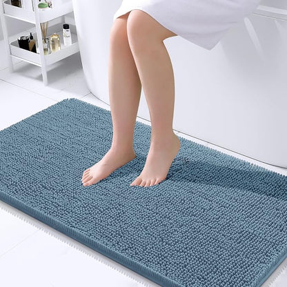OLANLY Bathroom Runner Rugs 40x24, Extra Soft Absorbent Chenille Bath Rugs | Airy Blue, Quick-Drying Rubber Backing, Washable Long Bath Mat for Bathroom Floor, Tub and Shower, Home Decor Accessories