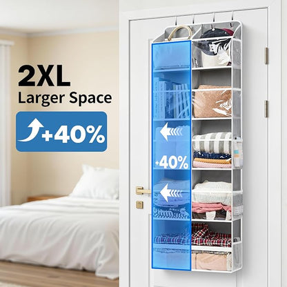 JARLINK Over the Door Organizer, Extra Large Storage for Bedroom, Grey | Anti-Tilt 100 lb Load Capacity, Hanging Door Organizer with 5 10 Mesh Pockets, Behind Door Storage for Bathroom, Nursery