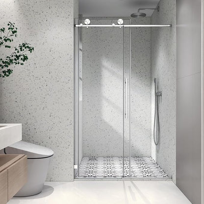 43"-48" Wx 76" H Frameless Single Sliding Shower Door with Adjustable Soft Closing Design and 70MM 304 Large Pulleys,Glass Shower Door W/Explosion-Proof Film Nano Coating,Brushed Nickel