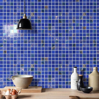 11.5 sq.ft Iridescent Cobalt Blue Glass Mosaic Tile for Bathroom, Pool | Waterproof Wall & Floor Tile. Heat & frost resistant outdoors. Mesh-mounted easy install. Use any grout. Easy clean. 10pcs.