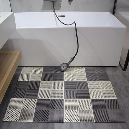 18 Pack Modular Interlocking Floor Mat Outdoor Shower Mat Tiles with Drainage Holes for Swimming Pool Bathroom Shower Sauna Room Garage Boat, 12"×12" Gray+White