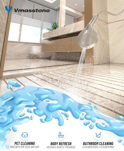 Filtered Handheld Shower Head for Hard Water, High Pressure Showerhead with 7 Spray Modes, Power Jet & Pause, Detachable & Adjustable for Healthier Skin & Hair - Chrome(VMASSTONE HM-003)