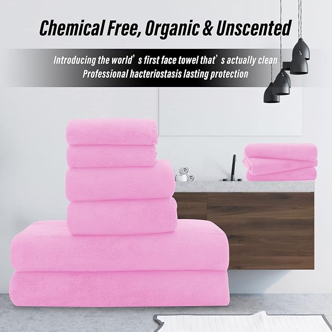 MOONQUEEN Ultra Soft Microfiber Coral Velvet Towel Set - Quick Drying - 2 Bath Towels, 2 Hand Towels, 2 Washcloths - Frozen Berry, 6 Pcs