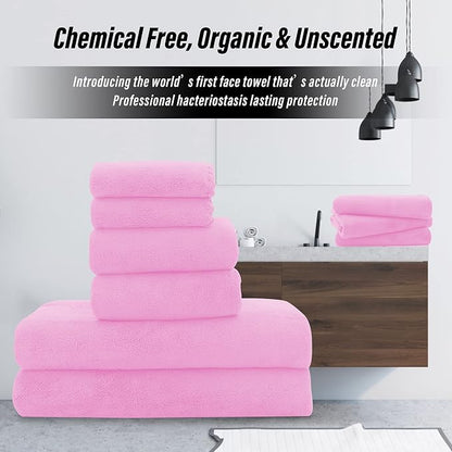 MOONQUEEN Ultra Soft Microfiber Coral Velvet Towel Set - Quick Drying - 2 Bath Towels, 2 Hand Towels, 2 Washcloths - Frozen Berry, 6 Pcs