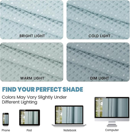 SORTTO No Hook Shower Curtain with Snap in Liner Set Waffle Shower Curtain for Bathroom Hotel Style Fabric Waterproof Inner Liner，71" W x 74" H, Fog Blue