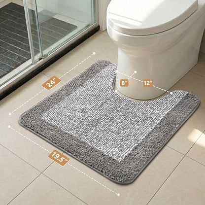 Toilet Rugs U-Shaped 24x19, Non-Slip Plush Shaggy Quick Dry Bathroom Contour Rugs, Extra Soft Absorbent Chenille Washable Bath Mat for Toilet Base, Light Grey