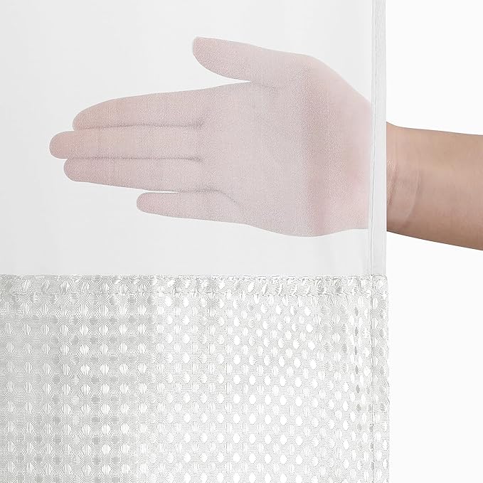 Americanflat 72x75 Hookless Waffle Pattern Shower Curtain - Water-Resistant Long Shower Curtain with Sheer Panel, Snap-in Liner, and Durable Grommets - 100% Polyester - White