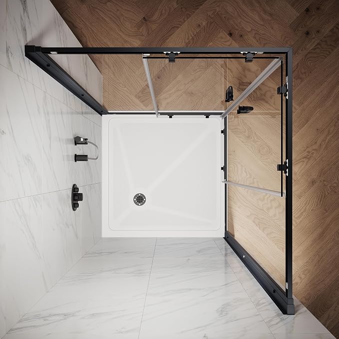 ELEGANT Corner Shower Enclosure 36 in.D x 36 in. W x 72 in. H, Double Sliding Corner Shower Door with 1/4 in. Tempered Glass, Sliding Shower Enclosure in Black
