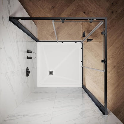 ELEGANT Corner Shower Enclosure 36 in.D x 36 in. W x 72 in. H, Double Sliding Corner Shower Door with 1/4 in. Tempered Glass, Sliding Shower Enclosure in Black