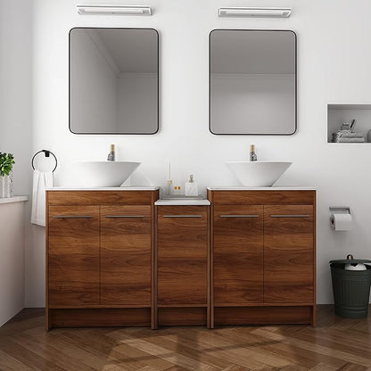 60" Bathroom Vanity with Ceramic Sink, Freestanding Double Sink Bathroom Vanity Combo, 60 Inch Modern Bathroom Storage Vanity, Brown Floor Stand Cabinet Set(BRE217, 60 * 18)