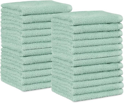 Amazon Basics Highly Absorbent, Fast Drying 100% Cotton Washcloths for Bathroom, Machine Washable, 12 x 12 inches, Seafoam Green, 24-Pack