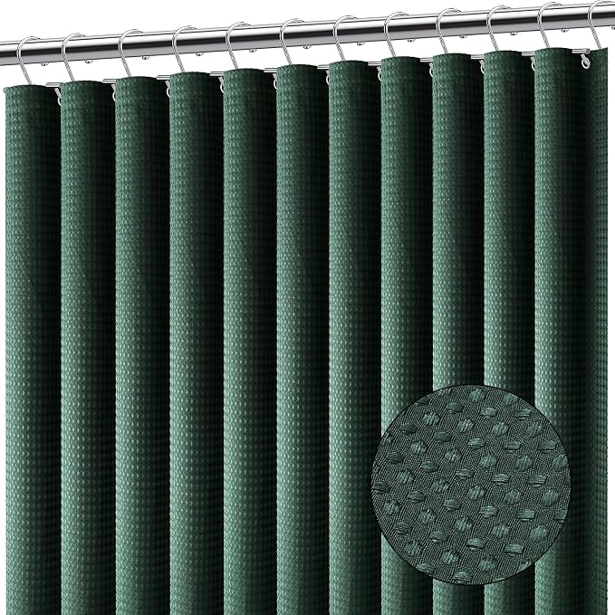 Clara Clark Hunter Green Shower Curtain - Hotel Quality Waffle Fabric Bath Curtain 72x72, Heavy Duty Waterproof Shower Curtains for Bathroom