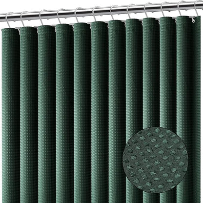 Clara Clark Hunter Green Shower Curtain - Hotel Quality Waffle Fabric Bath Curtain 72x72, Heavy Duty Waterproof Shower Curtains for Bathroom