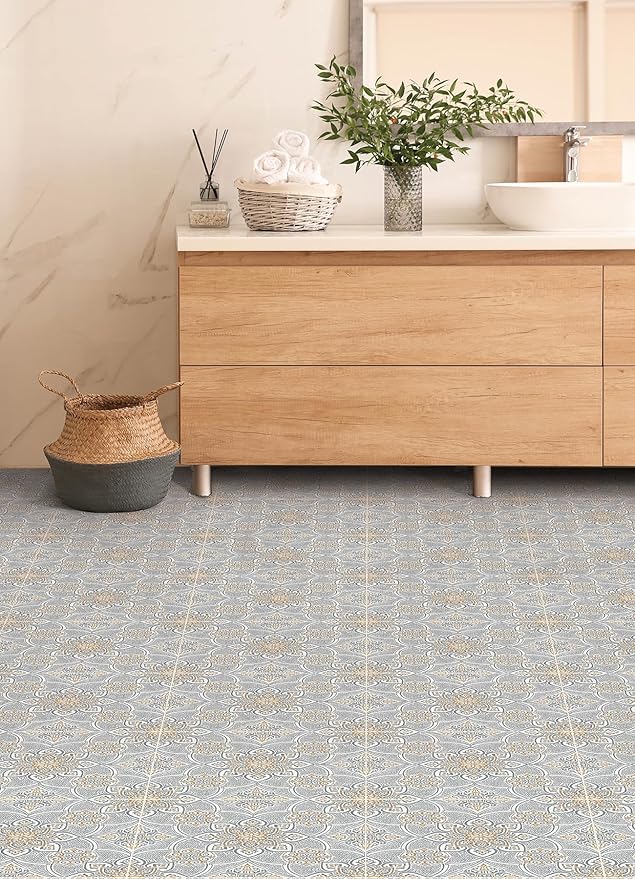 FloorPops Decora Blue Peel Stick Floor Tiles, FP6301