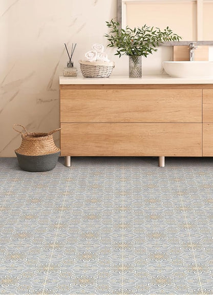 FloorPops Decora Blue Peel Stick Floor Tiles, FP6301