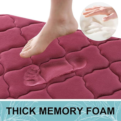 OLANLY Memory Foam Bath Mat Rug 47x17, Ultra Soft and Absorbent Bathroom Rugs, Non-Slip, Comfortable, Machine Washable Bath Carpet for Bathroom Floor, Tub, Shower and Home Decor Accessories, Burgundy
