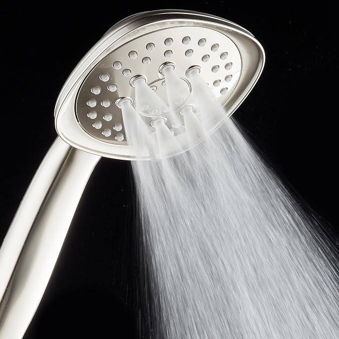 AquaDance, Satin Nickel Luxury Square 6-setting High-Pressure Hand Extra-Long 72" Stainless Steel Hose, Bracket, Solid Brass Fittings, Finish. Premium Handheld Shower Head from Top American