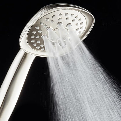 AquaDance, Satin Nickel Luxury Square 6-setting High-Pressure Hand Extra-Long 72" Stainless Steel Hose, Bracket, Solid Brass Fittings, Finish. Premium Handheld Shower Head from Top American