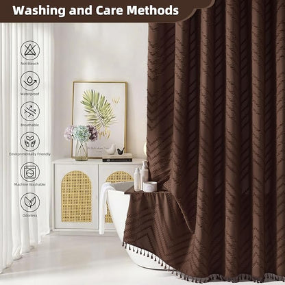 Siiluminisoy Brown Shower Curtain Fabric Shower Curtain for Bathroom 72 x 78 Tufted Chevron Textured Striped Modern Farmhouse Minimalist for Bathroom