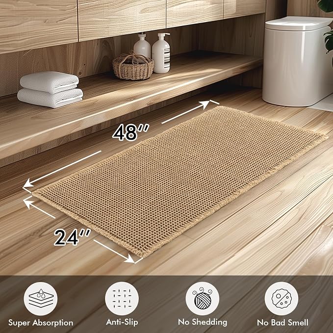 MIULEE Set of 2 Waffle Bathroom Runner Rugs Brown 2'x4'(24"x48") | Non Slip, Super Absorbent, Washable, Ultra Soft, Boho Bath Mats for Bathroom Hallway Bedroom Laundry Room Kitchen