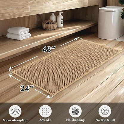 MIULEE Set of 2 Waffle Bathroom Runner Rugs Brown 2'x4'(24"x48") | Non Slip, Super Absorbent, Washable, Ultra Soft, Boho Bath Mats for Bathroom Hallway Bedroom Laundry Room Kitchen